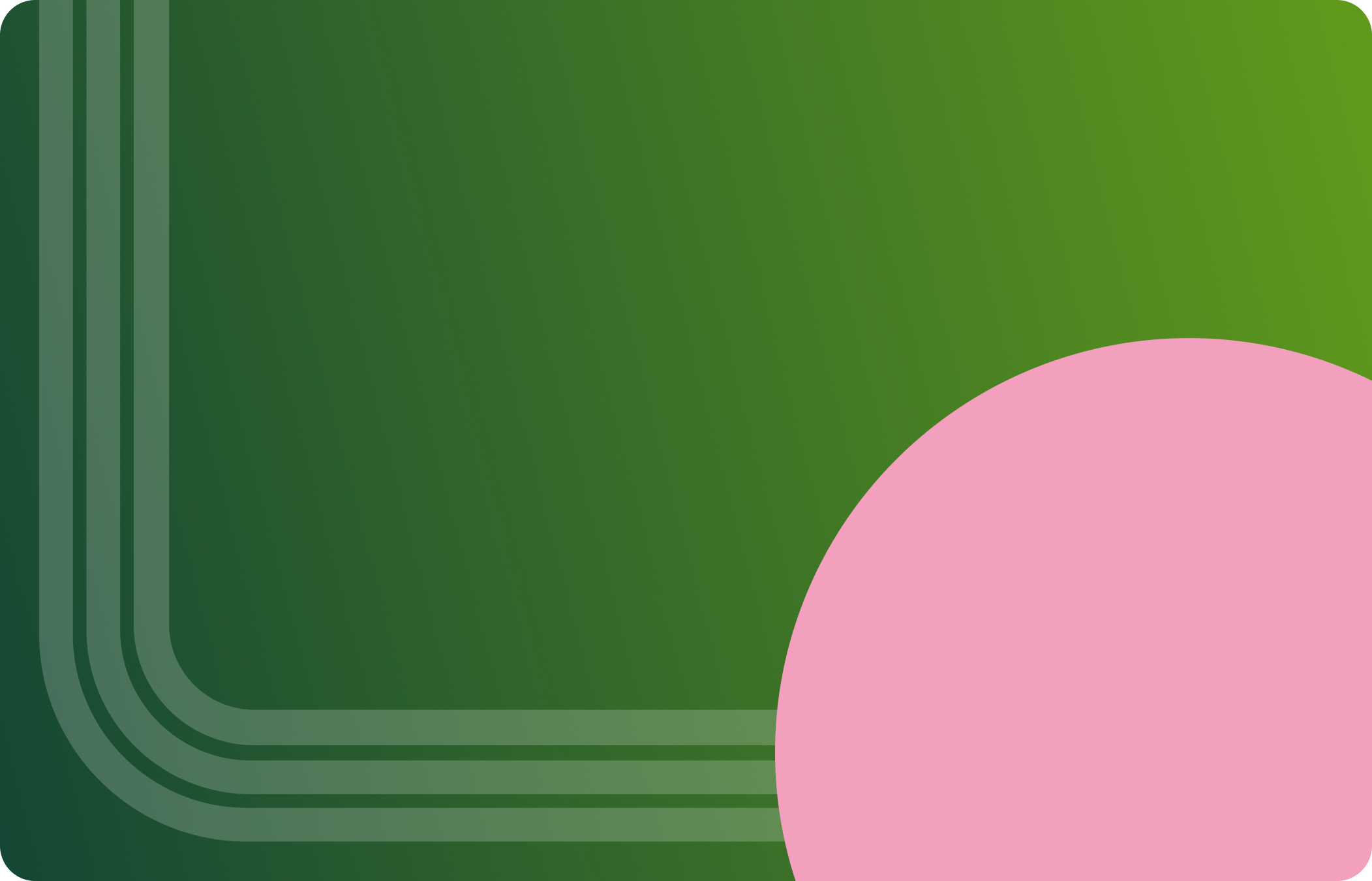 Fundo verde com linhas decorativas e um círculo rosa